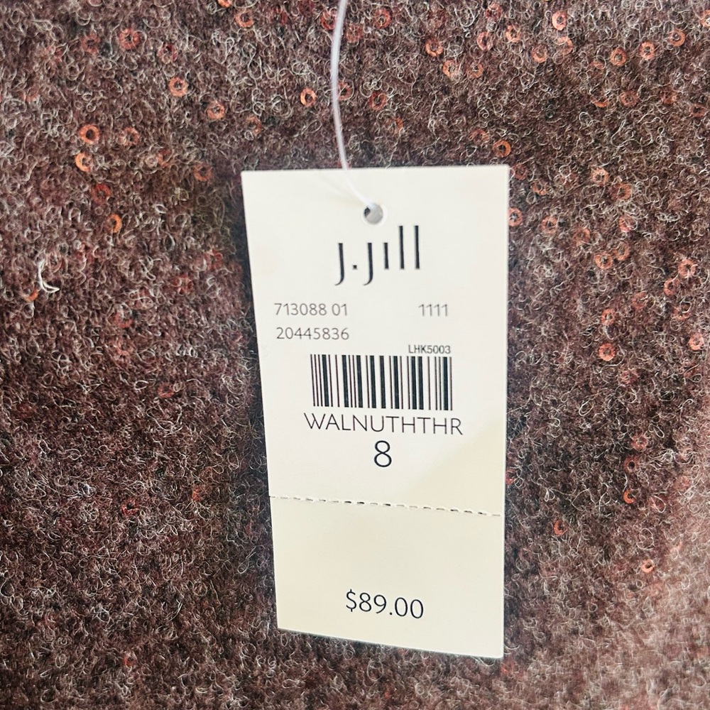 J. Jill Mini Skirt wool blend Brown Lined Sequin Side Zip size 8